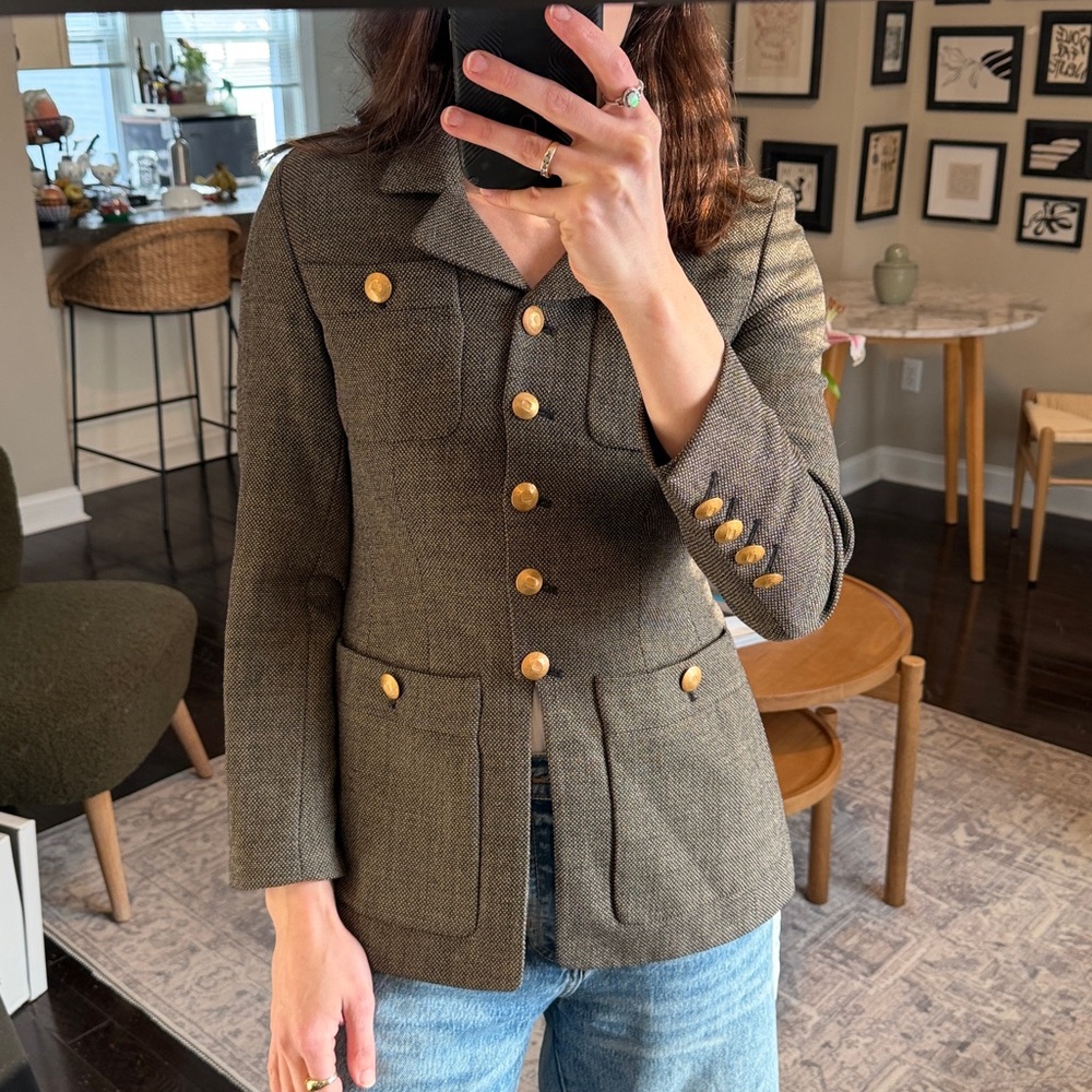 Vintage Wool Military Jacket Blazer Neutral Brown Size Small